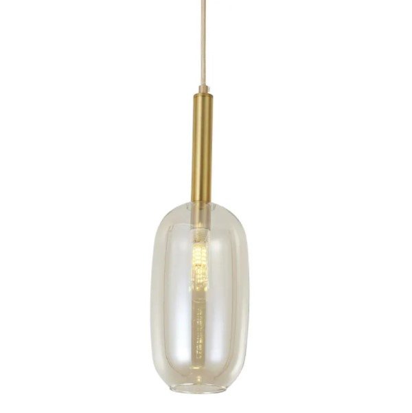 Pendente Alice Y Dourado Fosco Vidro Ambar 12x38cm - Starlux