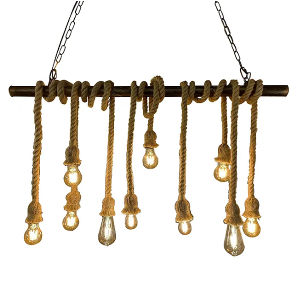 LIGHTOP 吊下シャンデリア GEM-6929 Pendente Corda Sisal Retangular 100cm 10xE27 Bronze/Bege - Astra