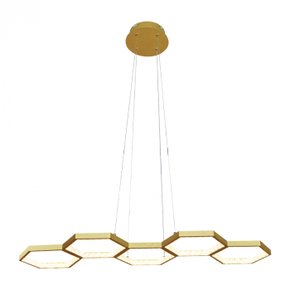 pendente led colmeia 3000k 66w bivolt 90x35cm metal dourado sindora iluminacao dcd03180