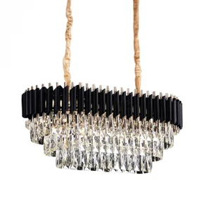 lustre pendente retangular 35x75cm cristal e metal preto e transparente sindora iluminacao dcd03912