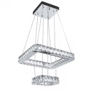 pendente led quadrado duplo multitemperatura 84w bivolt 50x50cm cristal e metal cromado e transparente sindora iluminacao dcd00152