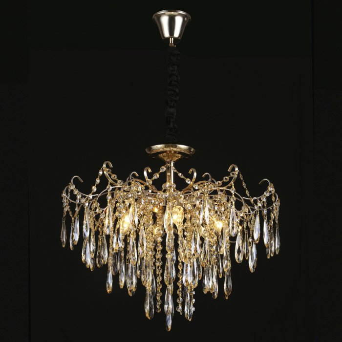 Lustre Pendente Cristal Dourado Ø60x50cm - Sindora Iluminação