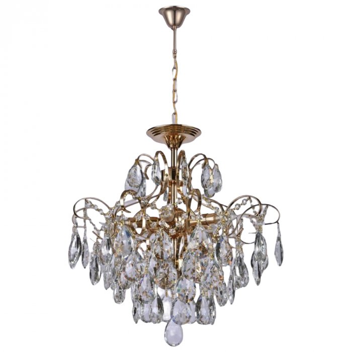 Lustre Pendente Cristal Bivolt Dourado 50x50cm - Sindora Iluminação