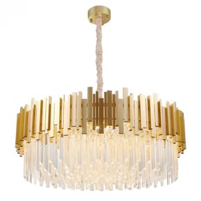 lustre pendente led fancy redondo bivolt 80x35cm cristal e metal dourado e transparente skylight sky 3013l
