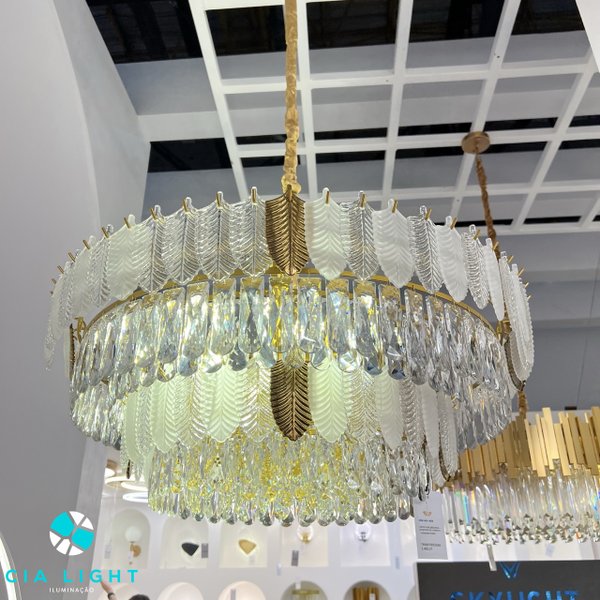 Lustre Pendente Pixie Redondo Ø80x33cm Dourado - Skylight SKY-4019