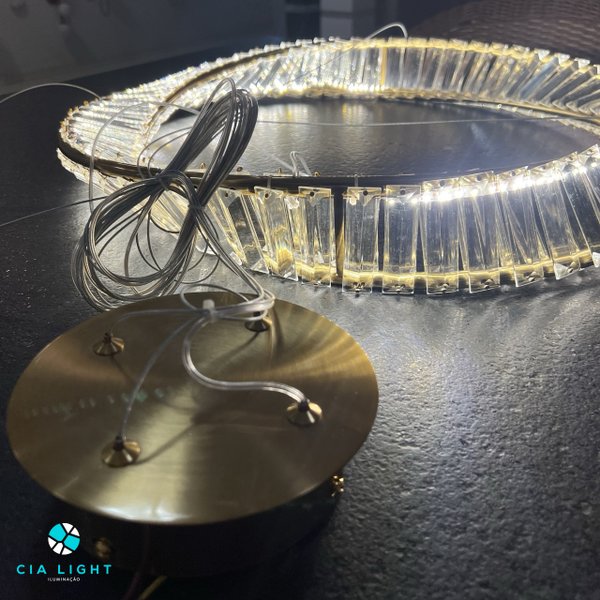 Pendente Domino Redondo Bivolt LED 3000K 36W Ø60cm Dourado